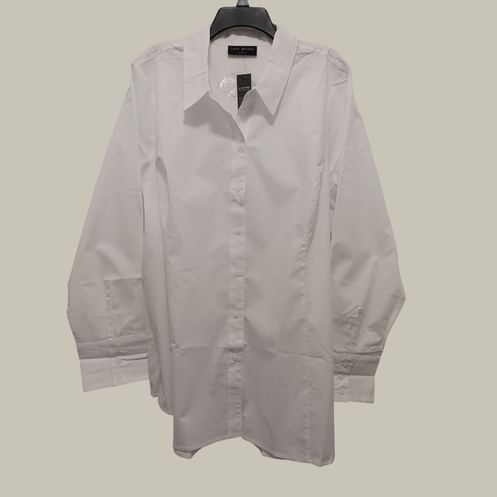 Lane Bryant NoPeek White Button Down Shirt Plus Size 22 Long Sleeve New with Tag